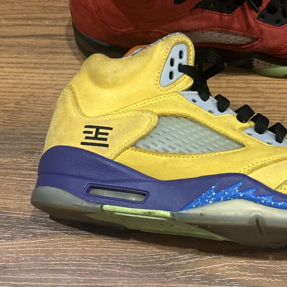Nike Air Jordan 5 Retro SE Mid What The Size 5 Youth CZ6415-700 Red Yellow Boys - Picture 9 of 12